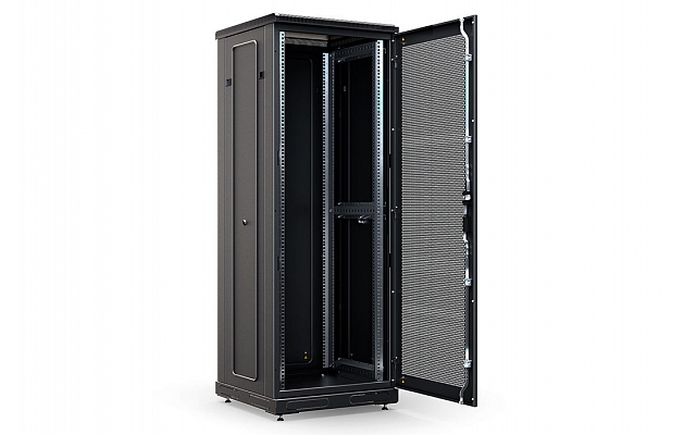 CCD ShT-NP-M-27U-600-600-P-Ch  19", 27U (600x600) Floor Mount Telecommunication Cabinet, Perforated Front Door, Black внешний вид 4