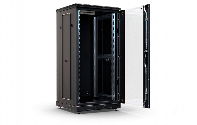 CCD ShT-NP-M-24U-800-800-S-Ch  19", 24U (800x800) Floor Mount Telecommunication Cabinet, Glass Front Door, Black внешний вид 4