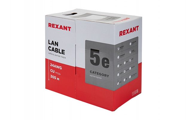 01-0143 Кабель витая пара REXANT FTP 4PR 24AWG, CAT5e (бухта 305 м) внешний вид 2