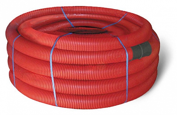 121916 Двустенная труба ПНД гибкая для кабельной канализации д.160мм с протяжкой, SN6, 680Н,  в бухте 50м, цвет красный