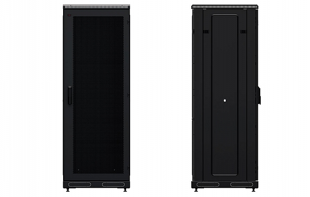 Шкаф телекоммуникационный напольный 19", 27U(600x600), ШТ-НП-М-27U-600-600-П-Ч, передняя дверь перфорация, черный ССД внешний вид 3