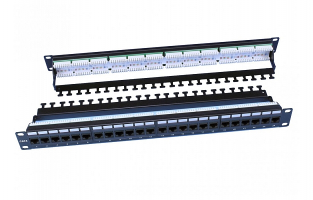 246107 PP3-19-24-8P8C-C6-110D Hyperline 19" Patch Panel, 1U, 24 RJ-45 Ports, Cat. 6, Dual IDC, ROHS, Black (w/rear cable organizer)