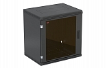 Шкаф телекоммуникационный настенный разборный черный 19”,12U(600x350), ШТ-НСр-12U-600-350-С-Ч дверь стекло ССД внешний вид 1