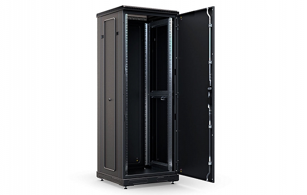 Шкаф телекоммуникационный напольный 19", 27U(800x800), ШТ-НП-М-27U-800-800-М-Ч, передняя дверь металл, черный ССД внешний вид 4