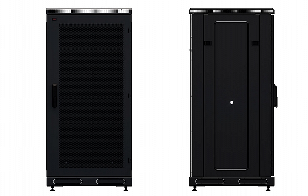 Шкаф телекоммуникационный напольный 19", 24U(600x1000), ШТ-НП-М-24U-600-1000-П-Ч, передняя дверь перфорация, черный ССД внешний вид 3