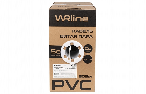 WRline WR-FTP-4P-C5E-PVC-GY Кабель витая пара, экранированный F/UTP, категория 5e, 4 пары (0,50 мм), одножильный, внутренний, PVC нг(А)-LS, серый, 305 м внешний вид 2