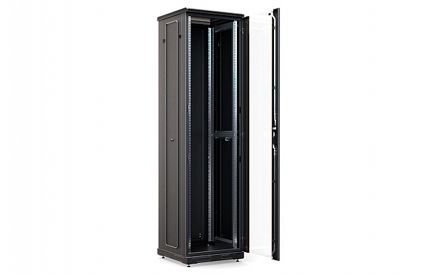 Шкаф телекоммуникационный напольный 19", 47U (800x800), ШТ-НП-М-47U-800-800-C-Ч, передняя дверь стекло, черный ССД внешний вид 4