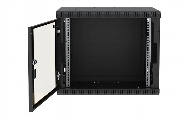 Шкаф телекоммуникационный настенный разборный черный 19”,9U(600x350), ШТ-НСр-9U-600-350-С-Ч дверь стекло ССД внешний вид 3