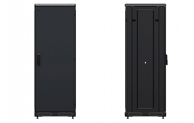 Шкаф телекоммуникационный напольный 19", 27U(800x800), ШТ-НП-М-27U-800-800-М-Ч, передняя дверь металл, черный ССД внешний вид 3