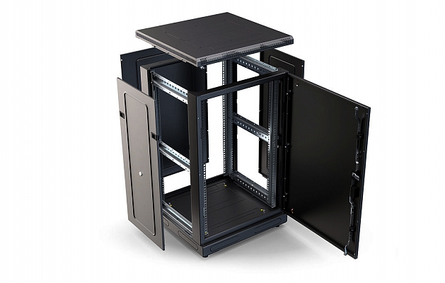 Шкаф телекоммуникационный напольный 19",18U(800x800), ШТ-НП-М-18U-800-800-М-Ч, передняя дверь металл, черный ССД внешний вид 2