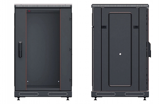 Шкаф телекоммуникационный напольный 19",18U(600x800), ШТ-НП-М-18U-600-800-С-Ч, передняя дверь стекло, черный ССД внешний вид 3