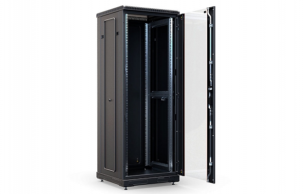 CCD ShT-NP-M-27U-600-600-S-Ch  19", 27U (600x600) Floor Mount Telecommunication Cabinet, Glass Front Door, Black внешний вид 4