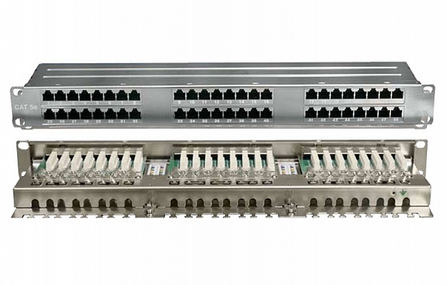 420641 PPHD-19-48-8P8C-C5E-SH-110D Hyperline 19" High Density Patch Panel, 1U, 48 RJ-45 Ports, Fully Shielded, Cat. 5e, Dual IDC