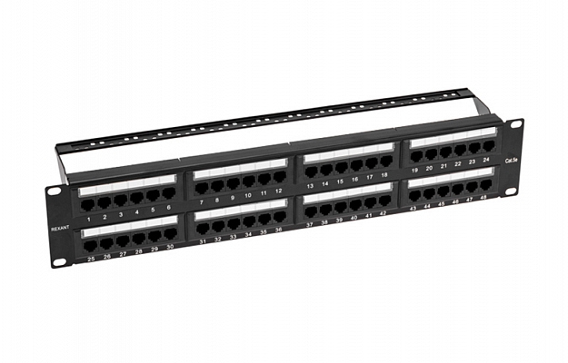 02-0032 REXANT PRO Патч-панель с кабельными органайзерами 19", 2U, 48 портов, UTP, RJ-45, CAT5e внешний вид 1