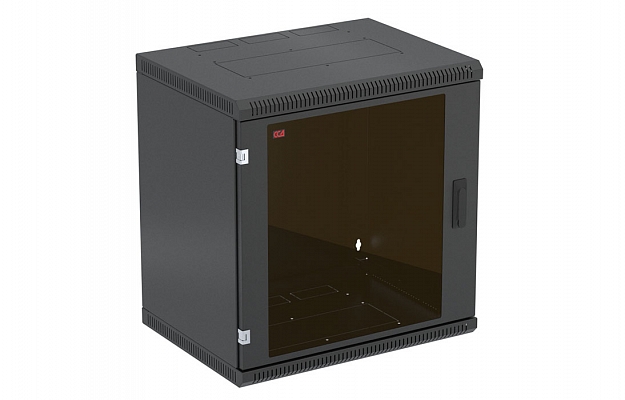 Шкаф телекоммуникационный настенный разборный черный 19”,12U(600x550), ШТ-НСр-12U-600-550-С-Ч дверь стекло ССД внешний вид 1