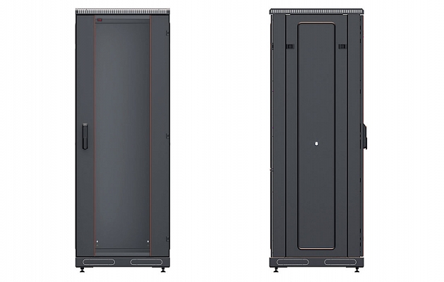 Шкаф телекоммуникационный напольный 19", 27U(600x800), ШТ-НП-М-27U-600-800-С-Ч, передняя дверь стекло, черный ССД внешний вид 3