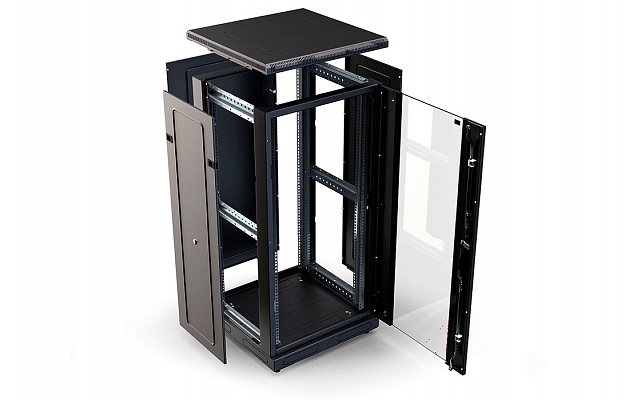 CCD ShT-NP-M-24U-600-600-S-Ch  19", 24U (600x600) Floor Mount Telecommunication Cabinet, Glass Front Door, Black внешний вид 2