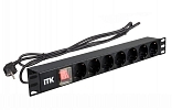 PH12-7D1-P ITK Power Distribution Unit, 7 German Type Outlets, LED Switch, 1U, 2m Cord, German Plug, Black PVC