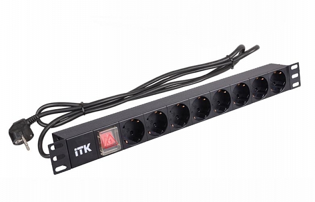 PH12-8D1 ITK PDU 8 розеток нем. ст, с LED выкл,1U, шнур 2м вилка нем. ст