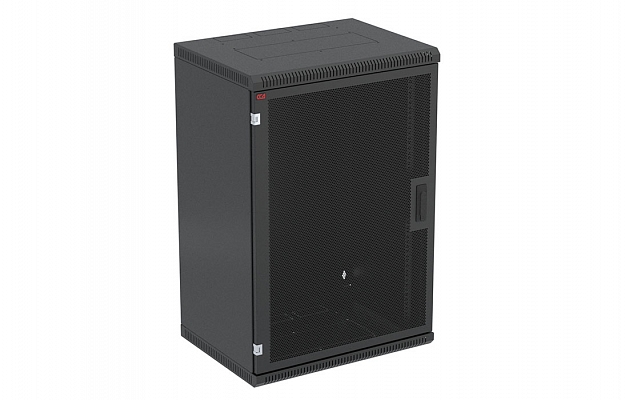 Шкаф телекоммуникационный настенный разборный черный 19”,18U(600x450), ШТ-НСр-18U-600-450-П-Ч дверь перфорированная ССД внешний вид 1