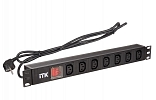 PH12-7C131 ITK PDU 7 розеток C13 с LED выкл,1U, шнур 2м вилка нем.ст