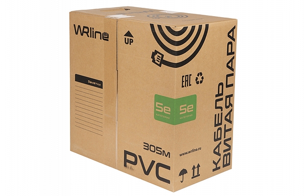 WRline WR-UTP-4P-C5E-L-PVC-GY Кабель витая пара, неэкранированный U/UTP, категория 5e, 4 пары (0,48 мм), одножильный, внутренний, PVC нг(А)-LS, серый, 305 м внешний вид 5