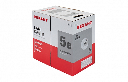 REXANT UTP 2PR 24AWG, CAT5e, бухта 305 м, серый