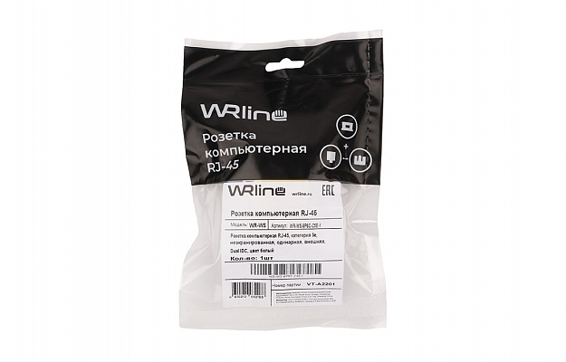 WRline WR-WS-8P8C-C5E-1 Розетка компьютерная RJ-45, категория 5e, неэкранированная, одинарная, внешняя, Dual IDC, цвет белый внешний вид 3