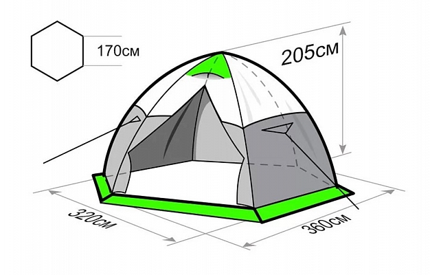 Палатка всесезонная зонтичного типа 3,20х3,60м высотой 2,05м внешний вид 3