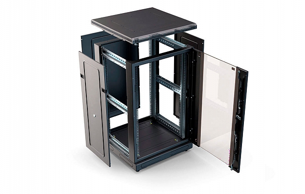 CCD ShT-NP-M-18U-800-1000-S-Ch 19", 18U (800x1000) Floor Mount Telecommunication Cabinet, Glass Front Door, Black внешний вид 2