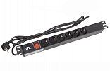 PH12-6D1-P ITK Power Distribution Unit, 6 German Type Outlets, LED Switch, 1U, 2m Cord, German Plug, Black PVC