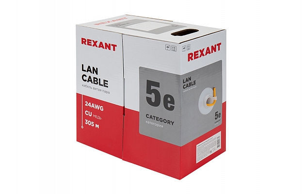 01-0049 Кабель витая пара REXANT UTP 4PR 24AWG, CAT5e, нг(А)-HF, LSZH (бухта 305 м) внешний вид 1