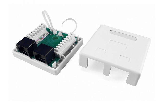 430234 Hyperline SB1-2-8P8C-C5e-WH RJ-45(8P8C) Surface Mount Socket, Cat. 5e, Double, Dual IDC