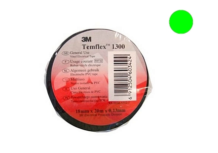 Temflex 1300 Лента изоляционная зелёная 15мм 10м