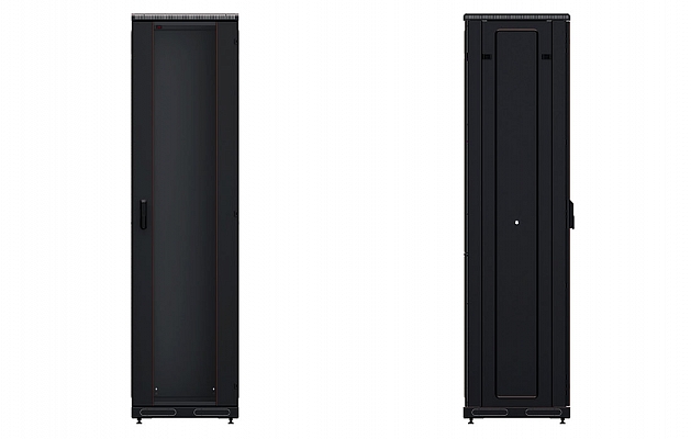 Шкаф телекоммуникационный напольный 19", 47U (800x800), ШТ-НП-М-47U-800-800-C-Ч, передняя дверь стекло, черный ССД внешний вид 3