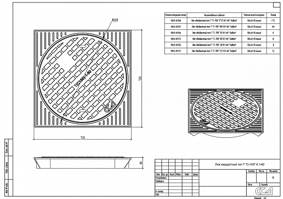 Люк квадратный тип Т "С150" (К) 8.1-60 "Арбат" внешний вид 3