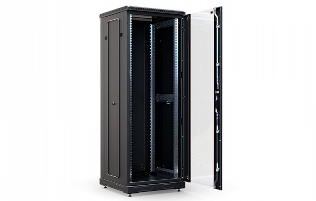 CCD ShT-NP-M-27U-600-1000-S-Ch  19", 27U (600x1000) Floor Mount Telecommunication Cabinet, Glass Front Door, Black внешний вид 4