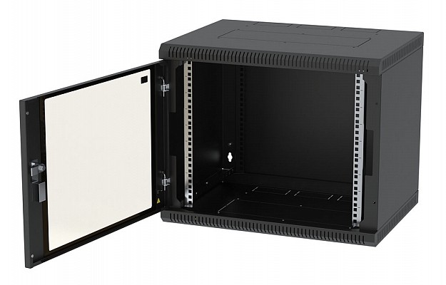 Шкаф телекоммуникационный настенный разборный черный 19”,9U(600x350), ШТ-НСр-9U-600-350-С-Ч дверь стекло ССД внешний вид 2
