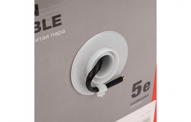 01-0045 Кабель витая пара U/UTP, CAT 5e, PE, 4PR, 24AWG, OUTDOOR, SOLID, черный, 305м, REXANT внешний вид 3