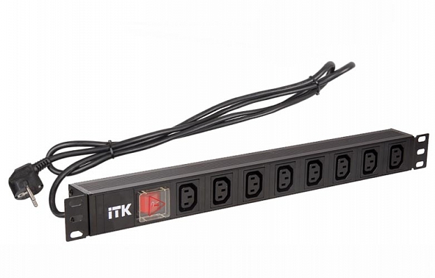 PH12-8C131 ITK Power Distribution Unit, 8 C13 Outlets, LED Switch, 1U, 2m Cord, German Plug