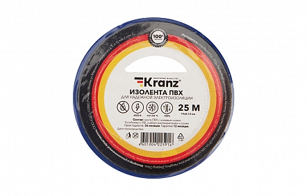 KR-09-2205 Изолента ПВХ KRANZ 19 мм х 25 м, синяя,...