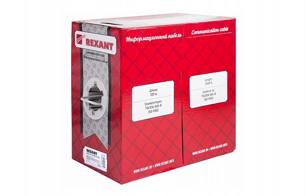 01-0342 Кабель витая пара REXANT SFTP 4PR 24AWG, CAT5e, бухта 305 м внешний вид 1