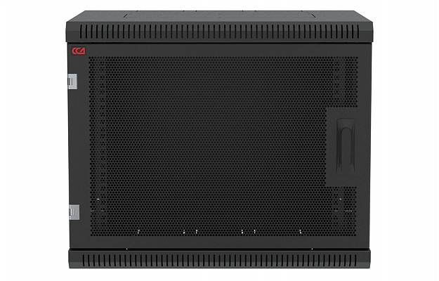Шкаф телекоммуникационный настенный разборный черный 19”,9U(600x550), ШТ-НСр-9U-600-550-П-Ч дверь перфорированная ССД внешний вид 2