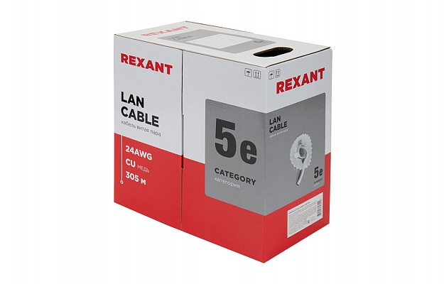 01-0043 Кабель витая пара REXANT UTP 4PR 24AWG, CAT5e (бухта 305 м) внешний вид 1