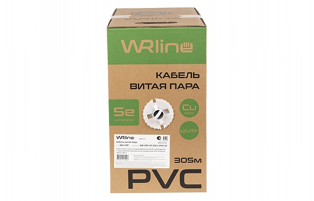 WRline WR-UTP-4P-C5E-L-PVC-GY Кабель витая пара, неэкранированный U/UTP, категория 5e, 4 пары (0,48 мм), одножильный, внутренний, PVC нг(А)-LS, серый, 305 м внешний вид 2