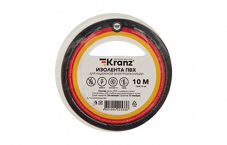 KR-09-2001 Изолента ПВХ KRANZ 0.13х15 мм, 10 м, бе...