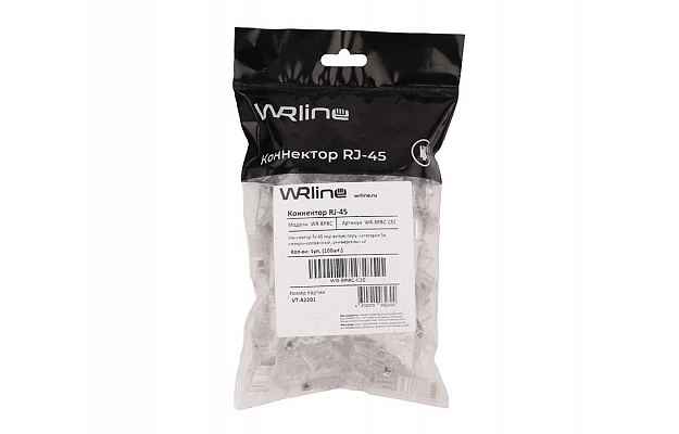 WRline WR-8P8C-C5E Коннектор RJ-45 под витую пару, категория 5e, неэкранированный, универсальный (100 шт в упак.) внешний вид 2