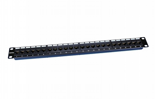 246095 PP3-19-24-8P8C-C5E-110D Hyperline 19" Patch Panel, 1U, 24 RJ-45 Ports, Cat. 5e, Dual IDC, ROHS, Black внешний вид 1