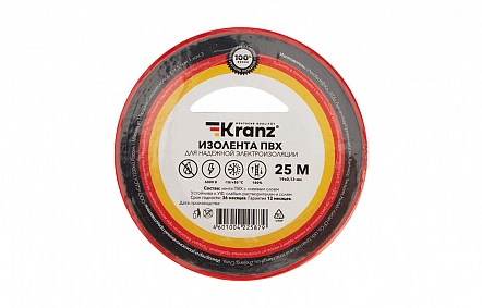 KR-09-2204 Изолента ПВХ KRANZ 19 мм х 25 м, красна...