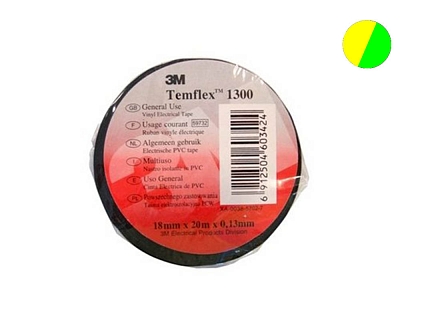 Temflex 1300 Лента изоляц. жёлто-зелёная 15мм 10м